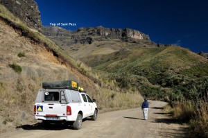 Dee contemplating the top of Sani Pass